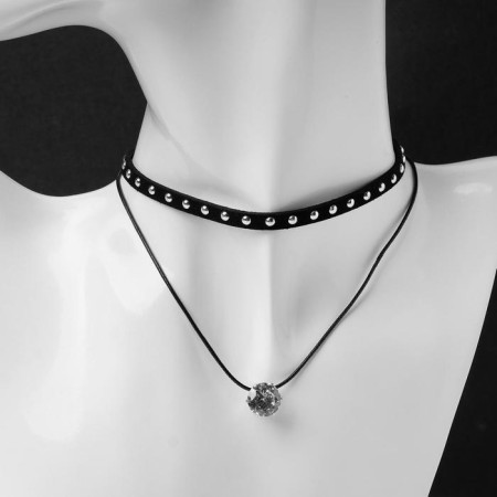 Choker "Two threads" Round crystal, white color in black, 40 cm