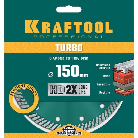 Diamond disk Kraftool 36682-150, segmented, d = 22.2 mm, 150 mm-2