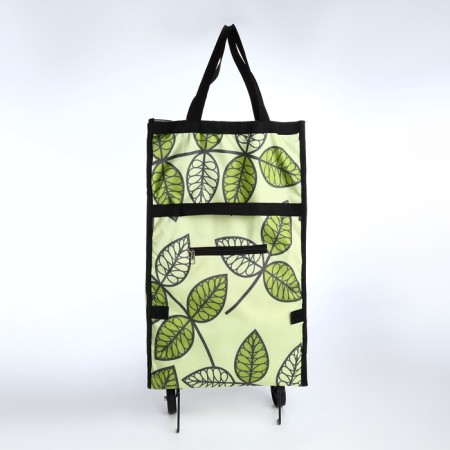 Folding bag on Velcro, 2 wheels, green color-2