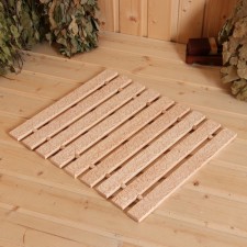 Rug-seat for a bathhouse from linden, embossing Russian patterns, 42x35x1 cm