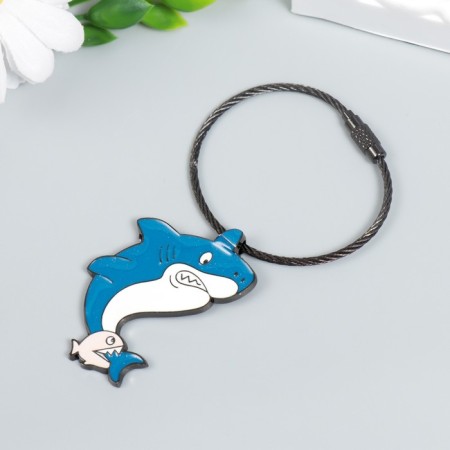 Trick metal on the cable "Shark with fish" enamel 5.2x4.1 cm-2