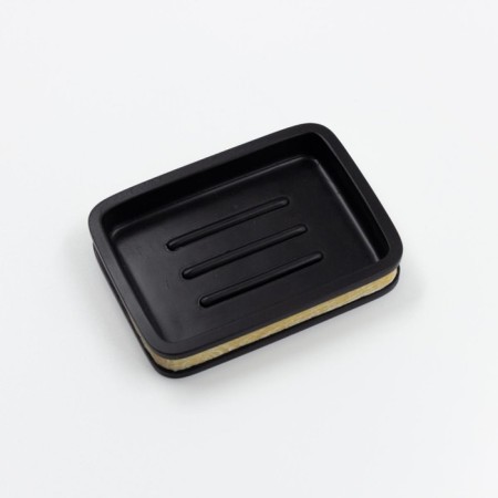 Joy Home soap dish, Polyires, black with wood decor-2