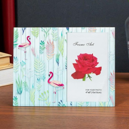 Photo frame glass 10x15 cm "Inflorescences and flamingo" Double convex pattern 17x22 cm