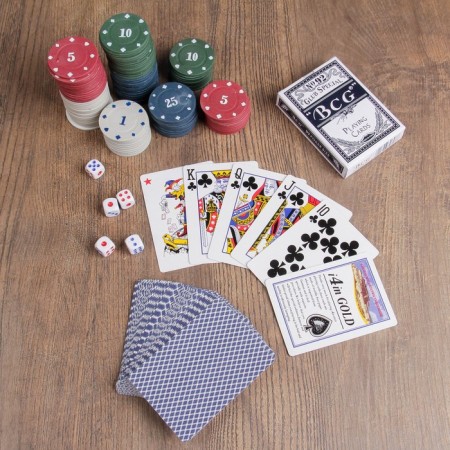 Set 4 in 1: chess, poker (100 chips, 2 decks, cubes 5 pcs), 24 x 24 cm-1