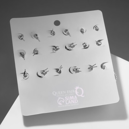 Ring earrings set 9 pairs “Stars” drawing, color silver, d = 3-2