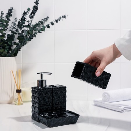 A set of accessories for the bathroom "Rombs", 4 items (meter 230 ml, soap dish, 2 glasses), black color-2