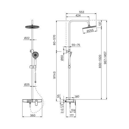 Shower system IDDIS SheLFY SheSB3BI06, tropical shower, shower, brass, chrome-6