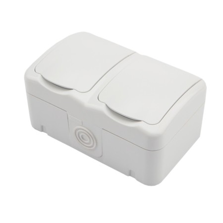 Horizontal block 2 sockets (ceramics) mini ip54 with grounding, o/y, white kranz