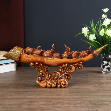 Polystone souvenir "Seven elephants on a tusk" under a tree 18.5x8x44 cm-2