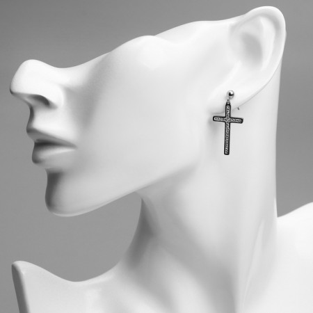 Earrings with rhinestones Xuping cross grace, white color in silver-2