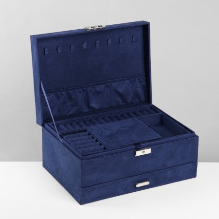 Steam for jewelry "Casket" 2-level, phlock, 24.5 × 17 × 12 cm, blue color-9