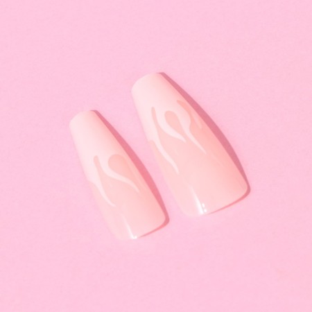 Flame overhead nails, 24 pcs, adhesive plates, ballerina shape, glossy pink/white color-4