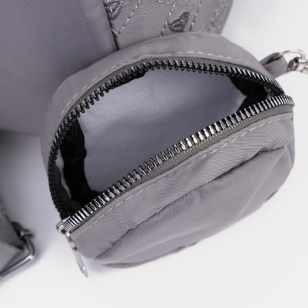 A backpack with a zipper, an outer pocket, 2 lateral pockets, a wallet, color gray color-6