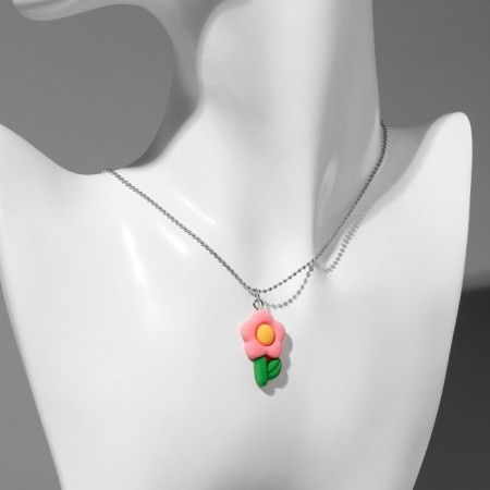The pendant "Joy" flower, the color is pink green in silver, 40 cm-4