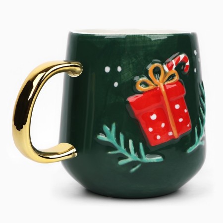 New Year! New Year's ceramic "gift" mug, 600 ml, green color-4