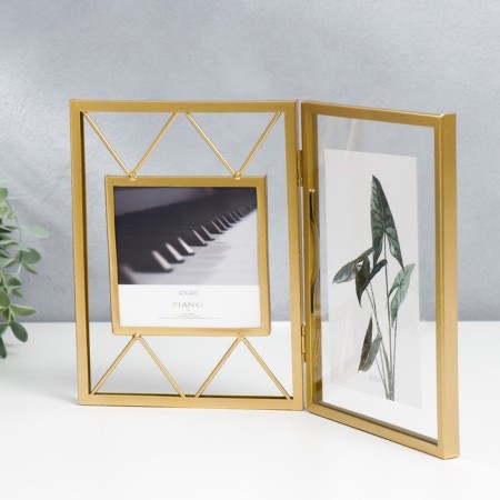 Photo frame Metal in 2 photos 10x10, 10x15 cm "Loft. Triangles" gold 20x30.5 cm-1