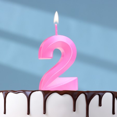 Candle in the cake on the skewer "Fine", the number "2", 5 cm, pink