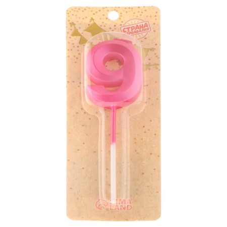 Candle in the cake on the skewer "Fine", the number "9", 5 cm, pink-3