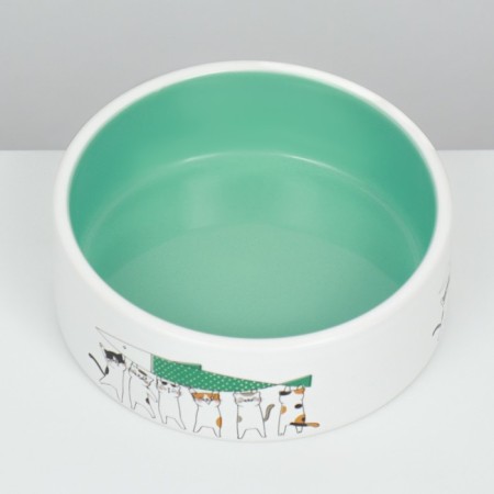 Ceramic Love and Cats bowl 300 ml 12.5 x 4.5 cm, mint-3