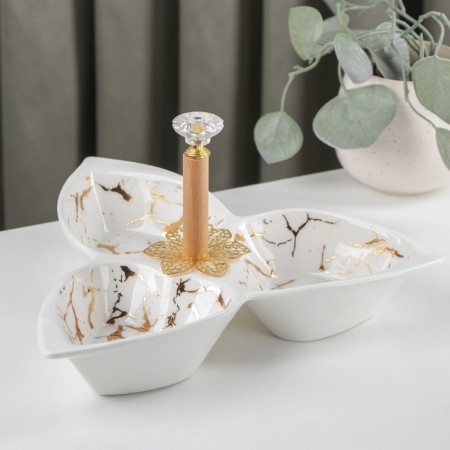 Menzhitsa ceramic 3 cells “Marbl”, 160 ml, 25.3 × 23 × 4.5 cm, white color