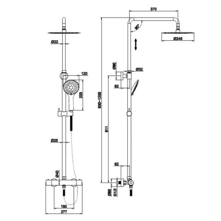 The shower system Cersanit Brasko Black A63112, thermostat., Shower 3 dir., Hose 150 mm, black-10