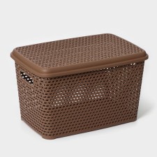 Storage box with a rattan lid, 23 l, 45 × 30 × 26.5 cm, brown color