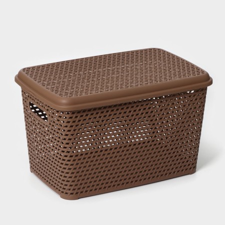 Storage box with a rattan lid, 23 l, 45 × 30 × 26.5 cm, brown color