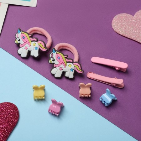 Hair set "Tiny" (2 elastic bands, 2 clamps, 4 crab) is proud unicorn, mix-2