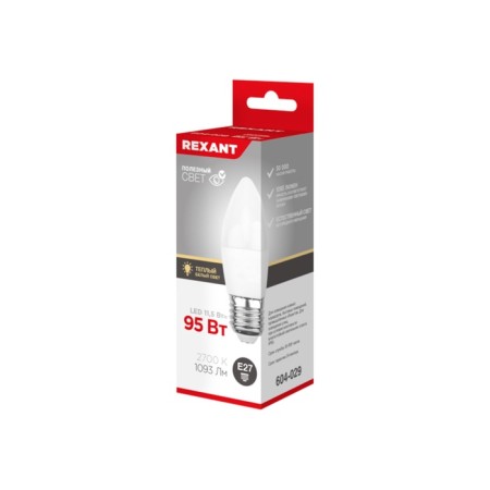 LED Candle Lamp (CN) 11.5W E27 1093LM 2700K Warm light Rexant-3