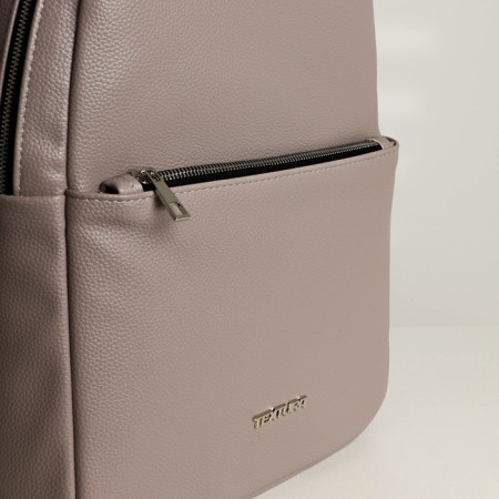 A backpack with a zipper, Textura, external pocket, gray-beige color-4