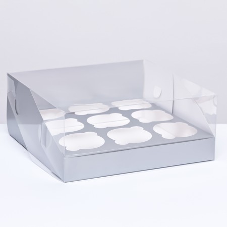 Confectionery folding box for 9 cupcakes 23.5 x 23.5 x 10, silver