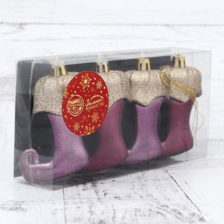 Decoration Christmas tree "Elf Boot" 5x6.5 cm (set 4 pcs) burgundy-1