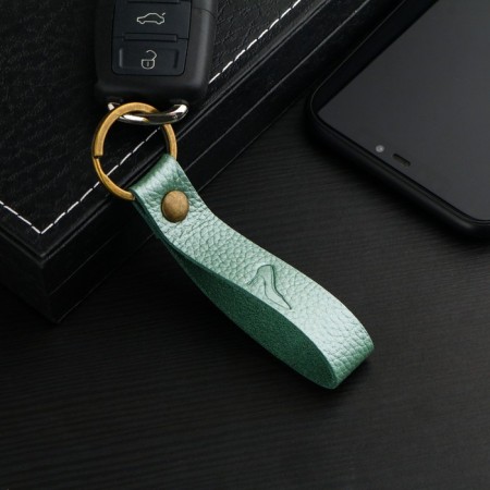 Leather keychain for a car key, strap, genuine leather, light green, heel-1