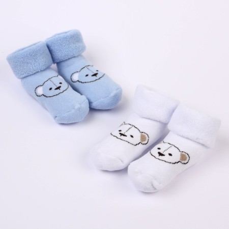 A set of socks for newborns 2 pairs (4 pcs.), Terry from 0 to 6 months., Blue/white color