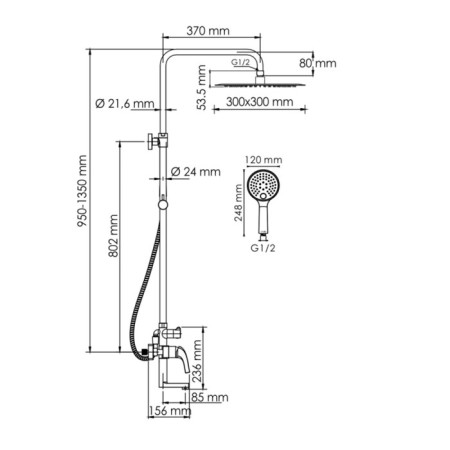 The shower system wasserkraft a171.261.207.pg, tropical shower, shower, black-5