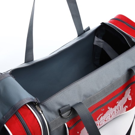 Sports bag with lightning, with an increase, 3 outer pockets, a long belt, the color is gray/red-3