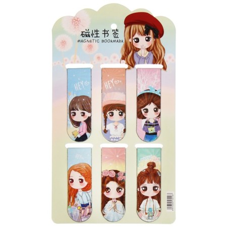 A set of magnetic bookmark for books Calligrata 6 pieces, "anime", mix-2