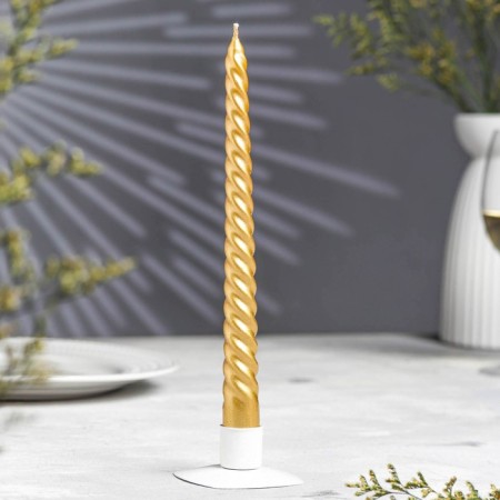Candle twisted, 2.2x 25 cm, lacquered in thermal grip, gold metallic