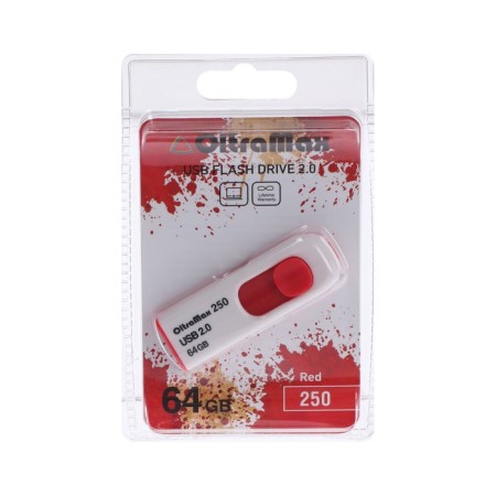 OLTRAMAX 250, 64 GB, USB2.0 flash drive, th Up 15 MB/s, PLO up to 8 Mb/s, red