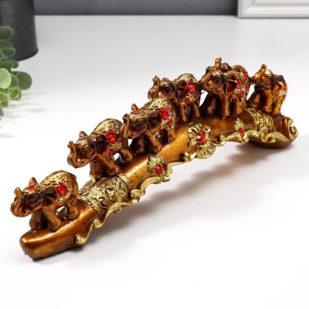 Polystone souvenir "Seven elephants on a tusk with patterns and rhinestones" 9x28x5.5 cm-3
