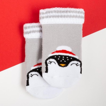 New Year's children's socks I am “penguin”, gray color, 8-10 cm