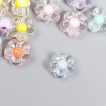 Plastic beads "Flower with a colored middle" Gloss 20 grams 0.6x1.2x1.2 cm-2