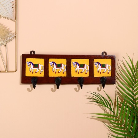 Caravan hanger "horse", 22*4*12cm, wood, 4 hook color mix-5