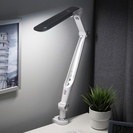 NLED-496-12W-S desktop lamp on the silver clamp