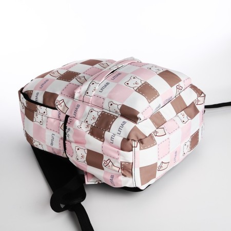 Youth backpack from textiles, 3 pockets, beige/pink color-4