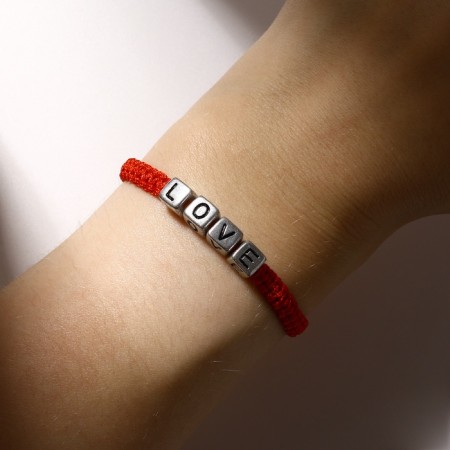 Love bracelet, red color in black silver, 7 cm-3
