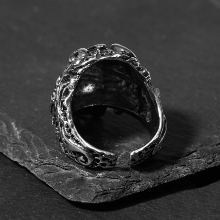 Ring "Right" Skull with symbols, color black silver, dimensionless-2