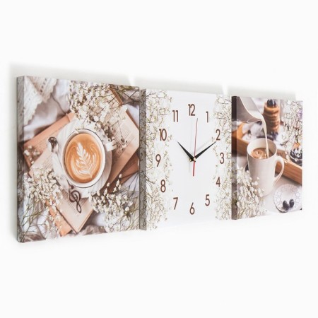Carty clock is wall-mounted, modular "coffee", silent, 35 x 110 cm, triptych-2