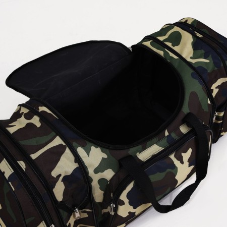 Road bag on a zipper, with an increase, 3 outer pockets, a long belt, camouflage color/brown-3