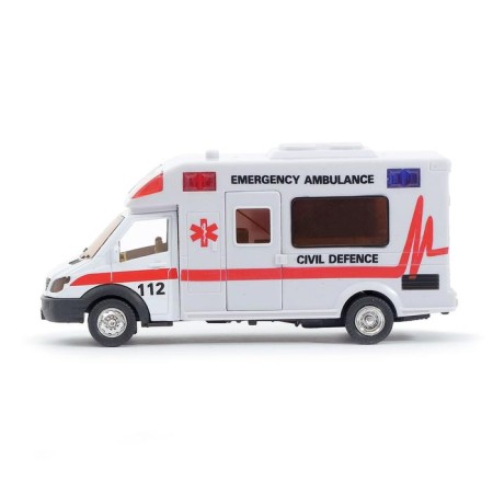 Metal “ambulance” machine, inertial, light and sound effects, scale 1:48-1